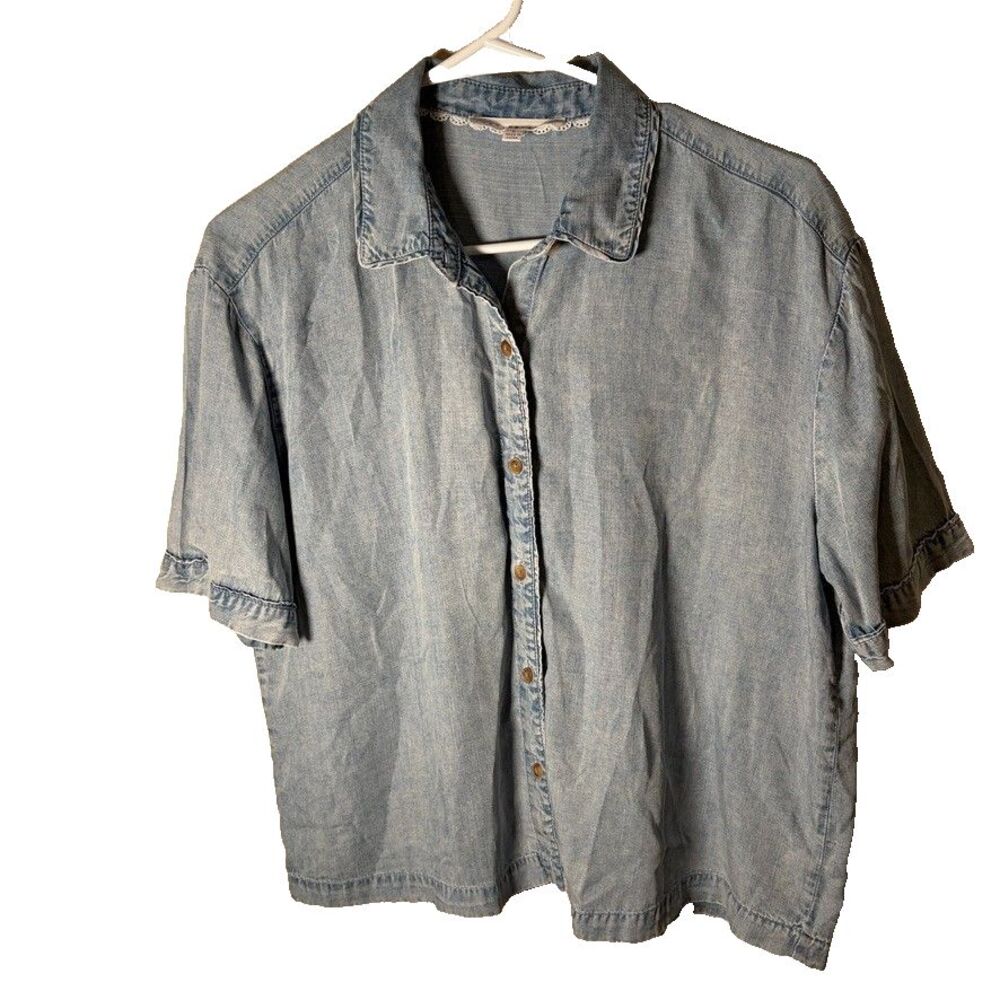 Jane + Delancey Shirt Women's Small Chambray Button Down Short Sleeve Collared